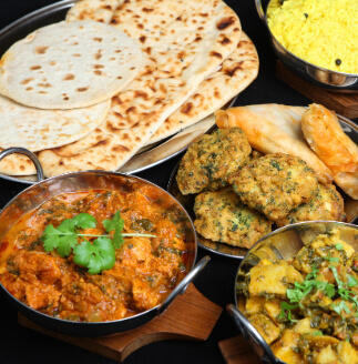 Selection of curries available at Vindaloo (Farnborough)